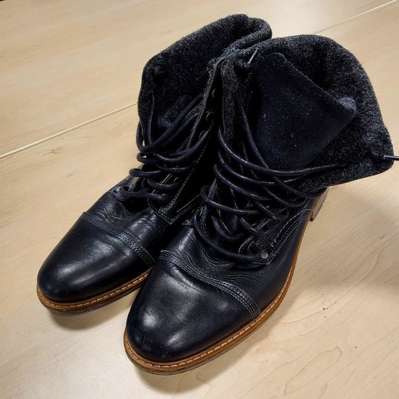 Aldo Mens Black Leather Combat Boots Side Zip Cap Toe Made in Portugal Size 12 Aldo | Shoes | Aldo Mens Black Leather Boots Made In  main image 3